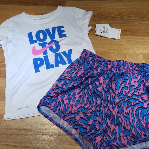 Nike Other - Nwt Girls Size 6X Nike Dri-FIT White Tee and Colorful Shorts Set Outfit